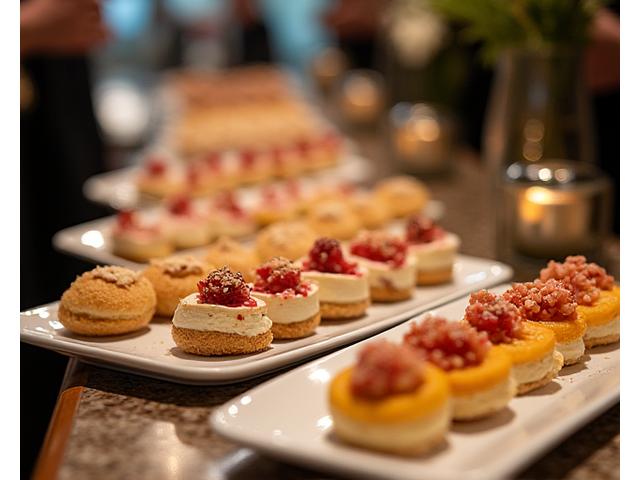 Buffet traiteur élégant avec mignardises et pâtisseries raffinées